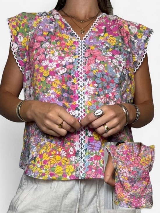 kate spade Tops - kate spade floral dots burnout blouse with scalloped trim and button front small